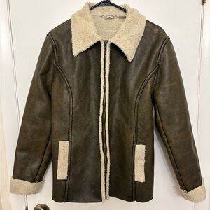 VTG St. John's Bay Faux Leather Bomber Jacket Sherpa Lining Women’s Size Large